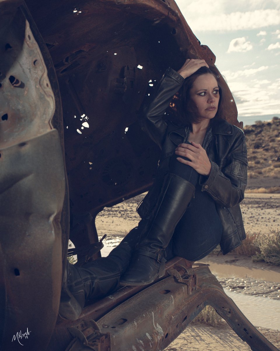 Stylized female portrait in desert leather